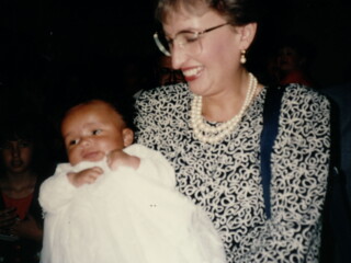 1993 photo of my son Theodore and my wife Kate at baptism at his baptism